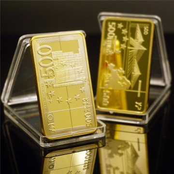 500 Euro Gold Banknote Bar 24k 999.9 Gold Plated Metal Bars Souvenir Gifts Collectible Art Ornament