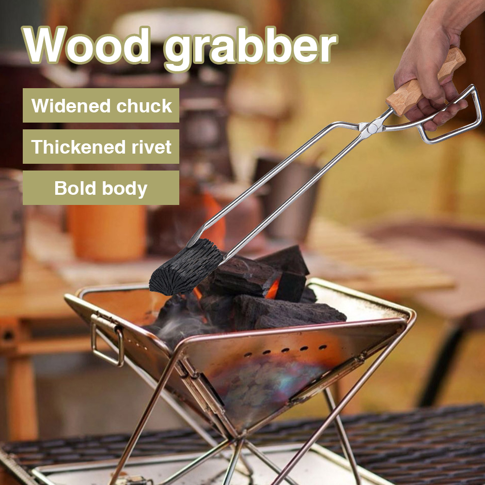 Fire Pit Stainless Steel Anti Slip Durable Accessories BBQ Duckbilled Picnic Fireplace Outdoor Home Wood Grabber Tongs Tool
