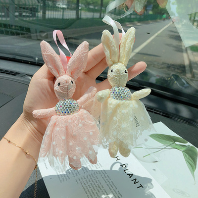 15cm Rabbit Keychain Lace Dress Rabbit Key Chains Women Bags Decorative Pendant Car Keys Accessories Baby Plush Toys
