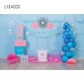 Laeacco Blue Chic Wall Gifts Balloons Flowers Curtain Stars Photo Backgrounds 3rd Birthday Photophone Baby Photography Backdrops