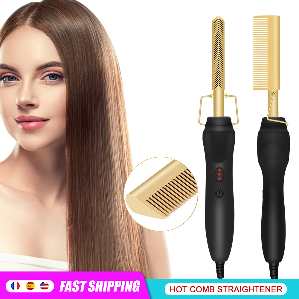 Electric Hot Comb Straightener Fast Hot Heating Comb Professional Flat Irons Irons Hair Straightening Brush Hair Curler For Wig