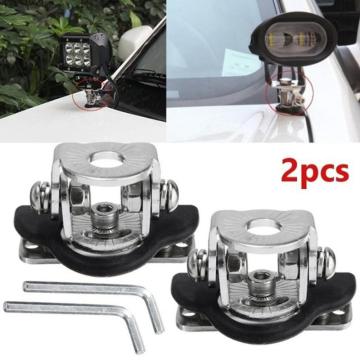 2PCS Stainless Steel Car Auto Hood LED Work Light Bracket Offroad Excavator Truck Engine Cover Work Lamp Mount Holder TSLM1