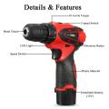 2 Battery 12V Electric Screwdriver Screw Driver Tools Kit Two Speed Adjustable Power Drills Screwdriver