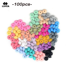 LOFCA Wholesale 100pcs Silicone Lentil Beads 12/15mm Loose Silicone Beads Baby Teether BPA Safe DIY Bead For Teething Necklace