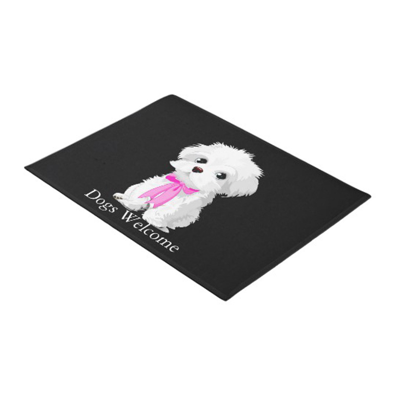 Trendy Maltese Dog with Pink Bow Monogram Doormat Home Decoration Entry Non-slip Door Mat Rubber Washable Floor mat