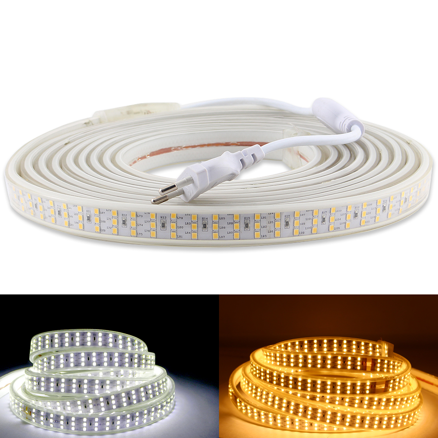 LED Strip 220 V 220V Three Row 276Leds/m SMD 2835 Waterproof IP67 LED Rope Lights Warm White Decoration Outdoor Garden Lamp Tape