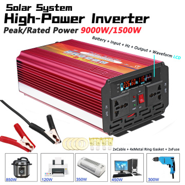 Solar Inverter 12V 220V 9000W P eak Voltage Transformer Converter DC 12V To AC 220V Car Inverter 12V/24V To 110V/220V LCD