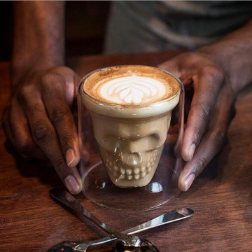 Skull Espresso Coffee Cup Double Wall Glass Mug Skeleton Whisky Bar Wine Glasses Transparent Vodka Shot Wine Glass Drinkware