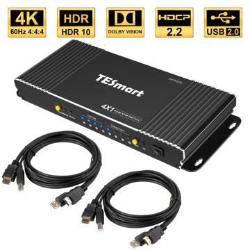 KVM Switch 4 Port 4K@60Hz Ultra HD 4x1 with 2 Pcs 5ft KVM Cables Supports USB 2.0 Device Keyboay & Mouse Pass Through