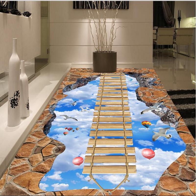wellyu Custom large fresco walkway exhibition hall on the sky wooden bridge 3D floor thickened wear pvc plastic film