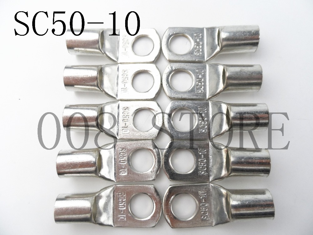 5PCS 20PCS Tinned Copper Lug Terminals Compression Connector Type 50mm 1/0 AWG M10 Stud SC50-10