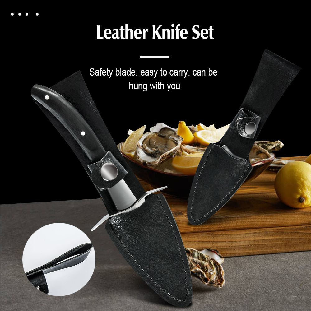 XYj Oyster Knife Set Stainless Steel Leather Knife Sheath Shucking Scallop Opener Seafood Oyster Kitchen Knife Shucking Shell