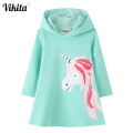 VIKITA Girls Dresses Hoodies Flamingo Unicorn Long Sleeve Pencil Dress Kids Hoody Dresses for Girl Children Christmas Dress