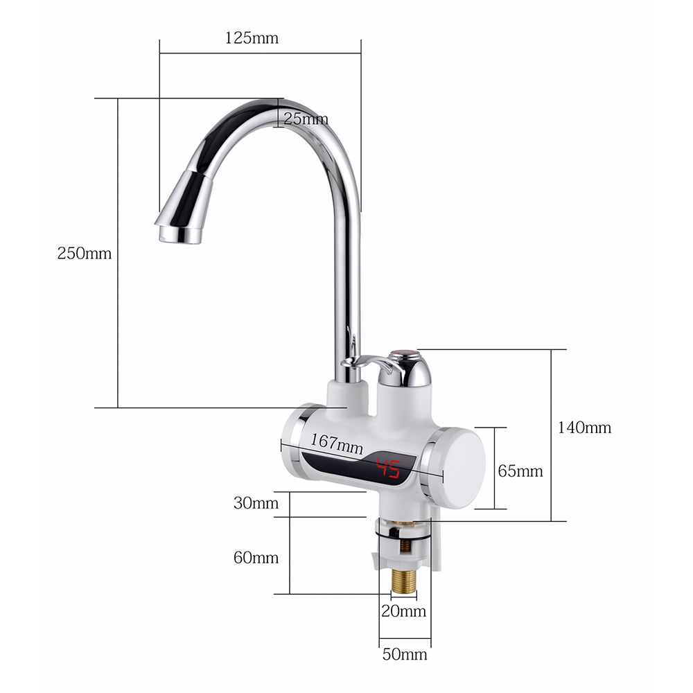110V US Plug Tankless Electric Water Heater Faucet Kitchen Heating Dispenser Tap With LED Display Under Inflowing Hot Water