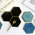 Ceramics Coaster Gold Plating Cup Pad Mat Suede Backside Candle Holder Bowl Mat Coffee Tea Cup Drink Coasters Hexagon 1pc