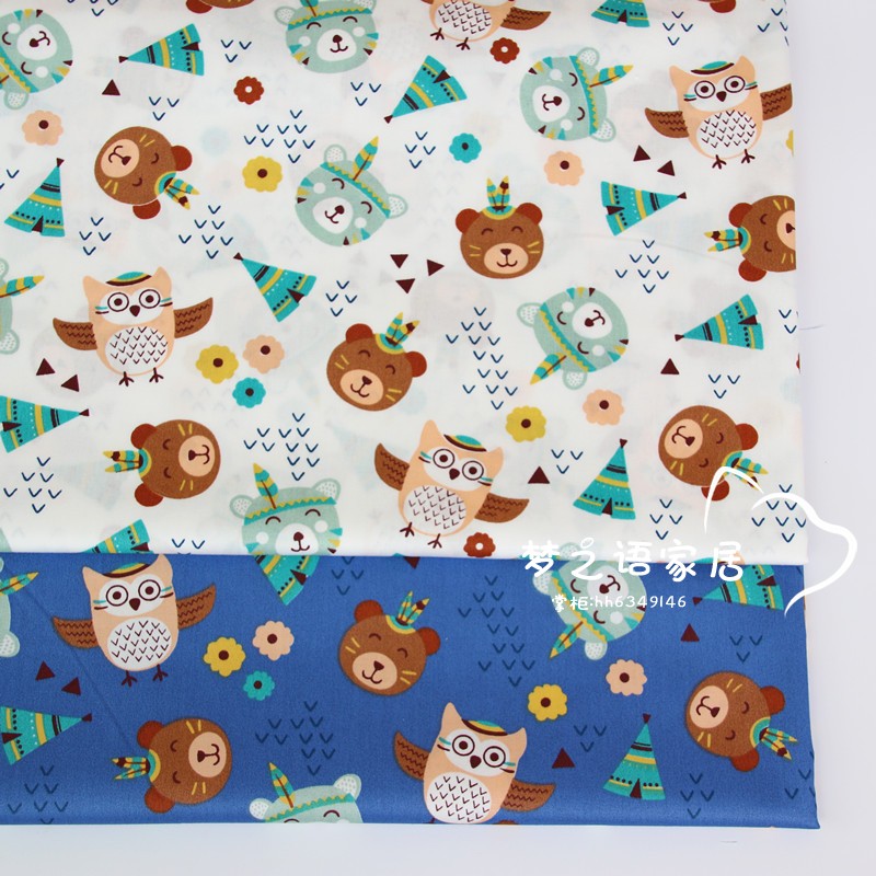 160cm*50cm Tribal bear owl newborn cotton fabric DIY bedding apparel dress patchwork fabric kids handwork cotton cloth tecido