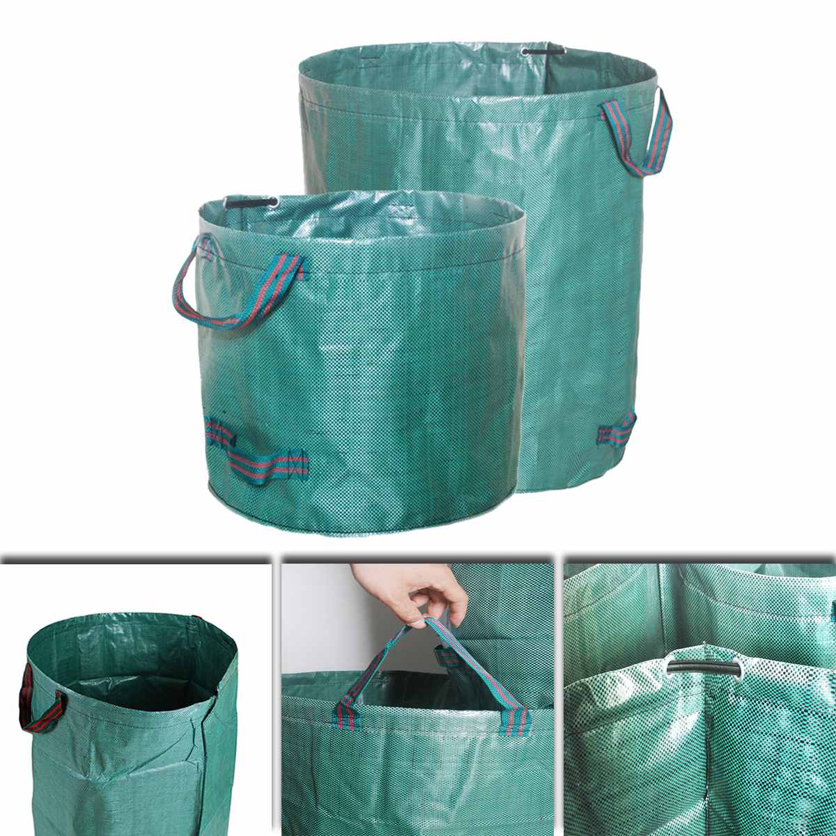 60L/120L/272L Large Capacity Heavy Duty Garden Waste Bag Durable Reusable Waterproof PP Yard Leaf Weeds Grass Container Storage