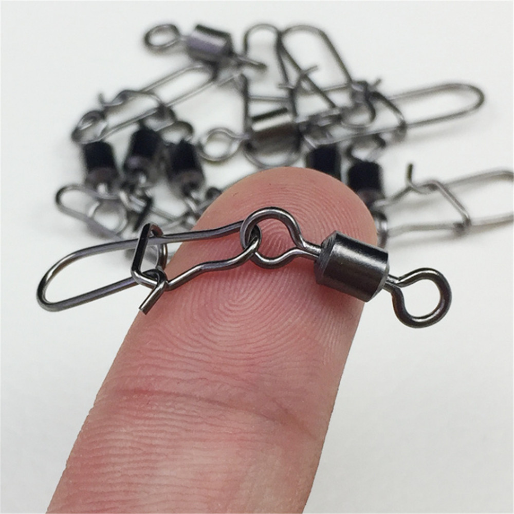 FISHINAPOT 30pcs/lot 2#-10# Stainless Steel Connector Bait Spinner Fishing Lure Rolling Swivel With Fast Lock Snap Hook Rotating