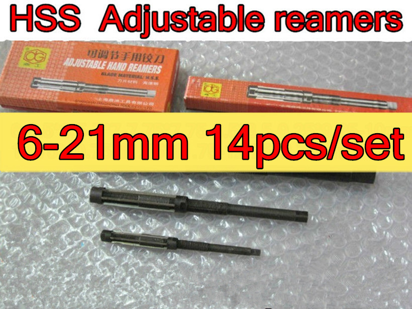 6-21mm 14pcs/set HSS Adjustable Hand reamers Free shipping