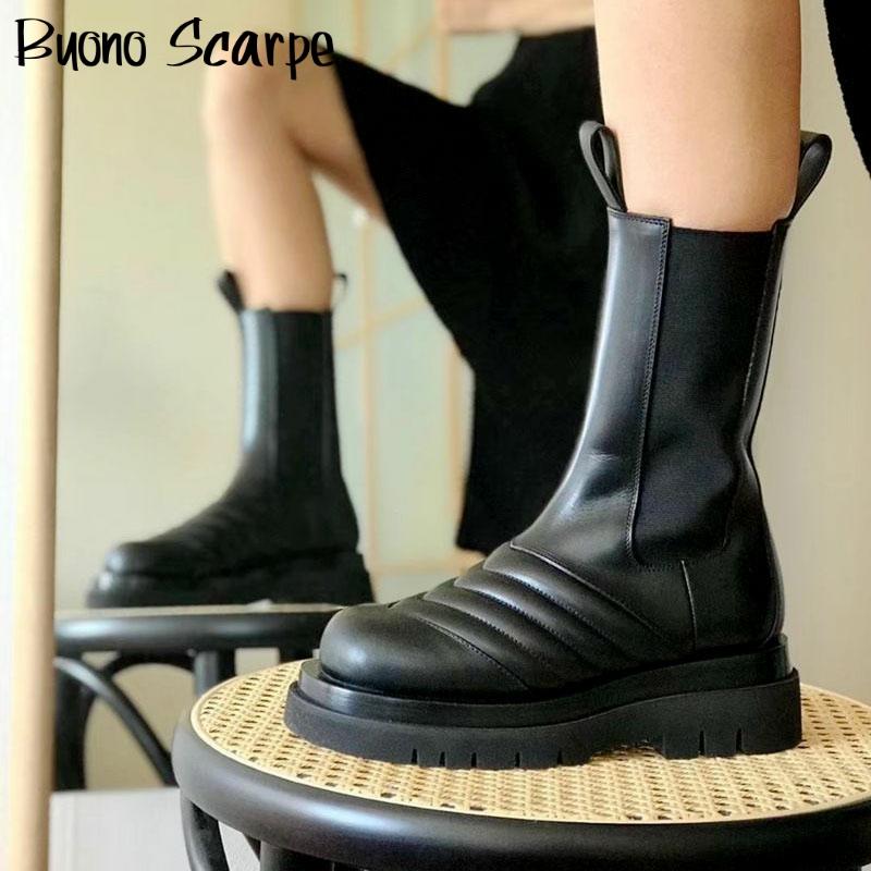 Platform Boots Winter Genuine Leather Chelsea Boots Women Luxury Brand Designer Ladies Botas Mujer Matin Boots Short Booties