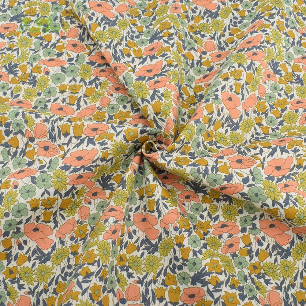 Orange Flower Series,Printed Plain Cotton Fabric,DIY Sewing Quilting For Baby&Children's Dress Shirt Skirt Poplin Material