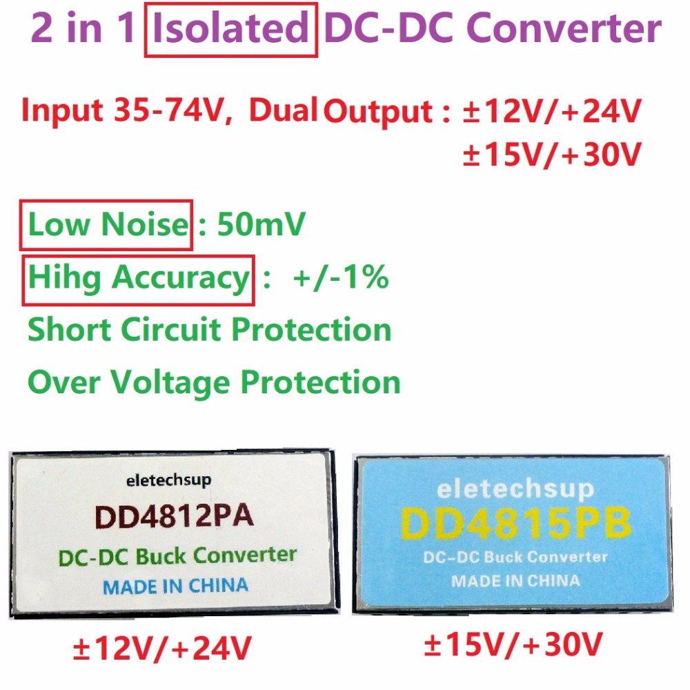15W Isolated Dual Power Supply 35-74 to +-12V 15V 24V 30V DC DC Step-up Boost-Buck Converter module for Audio Speaker