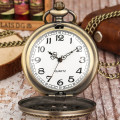 Bronze Hollow Arabic Numerals Design Quartz Pocket Watch Sweater Chain Pendant Necklace Pendant Clock Gifts Men Women