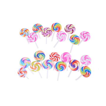 5Pcs Mini Polymer Clay Lollipop Simulation Artificial Food Rainbow Lollipop Candy DIY Home Decor Parts Clay Crafts