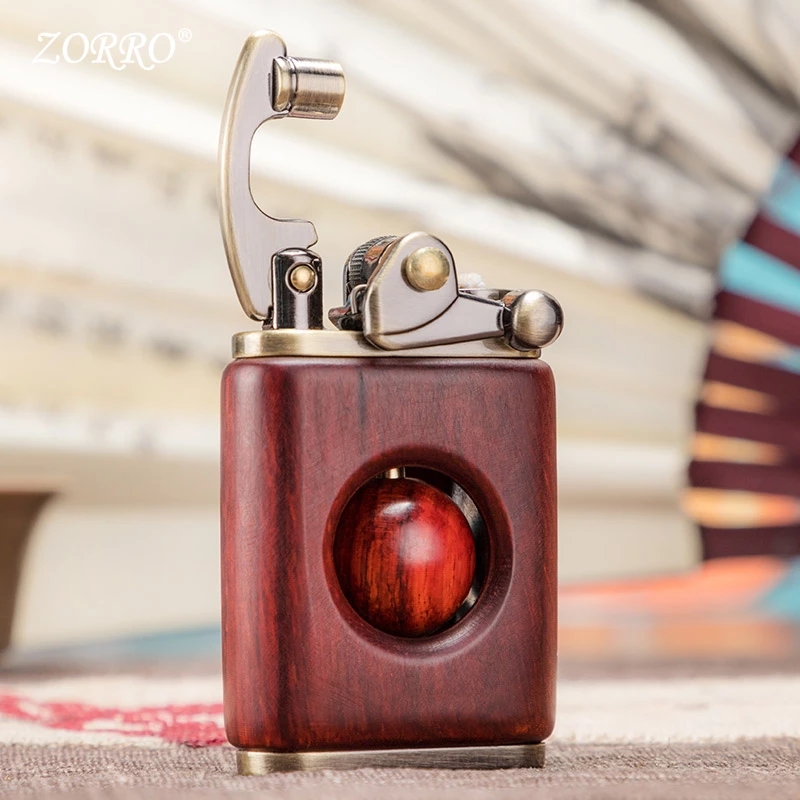 Retro Wooden Beads DecompressiLighter Flint Kerosene Oil Lighter Rosewood Solid Personality Creative Lighter Gadget For Man
