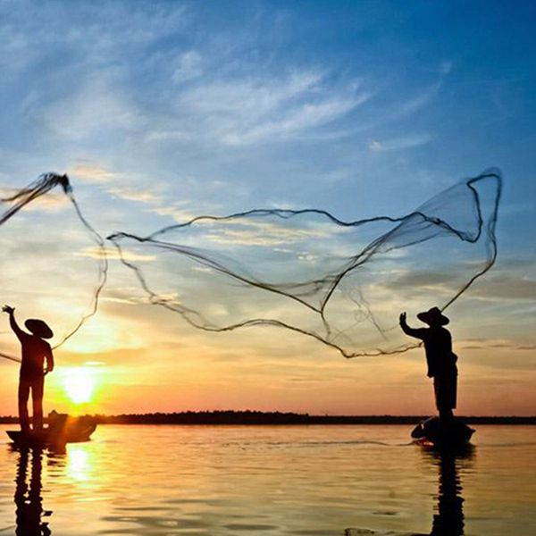 14Ft 4.2M Fishing Net Bait Easy Throw Hand Cast Strong Nylon Mesh Sinker
