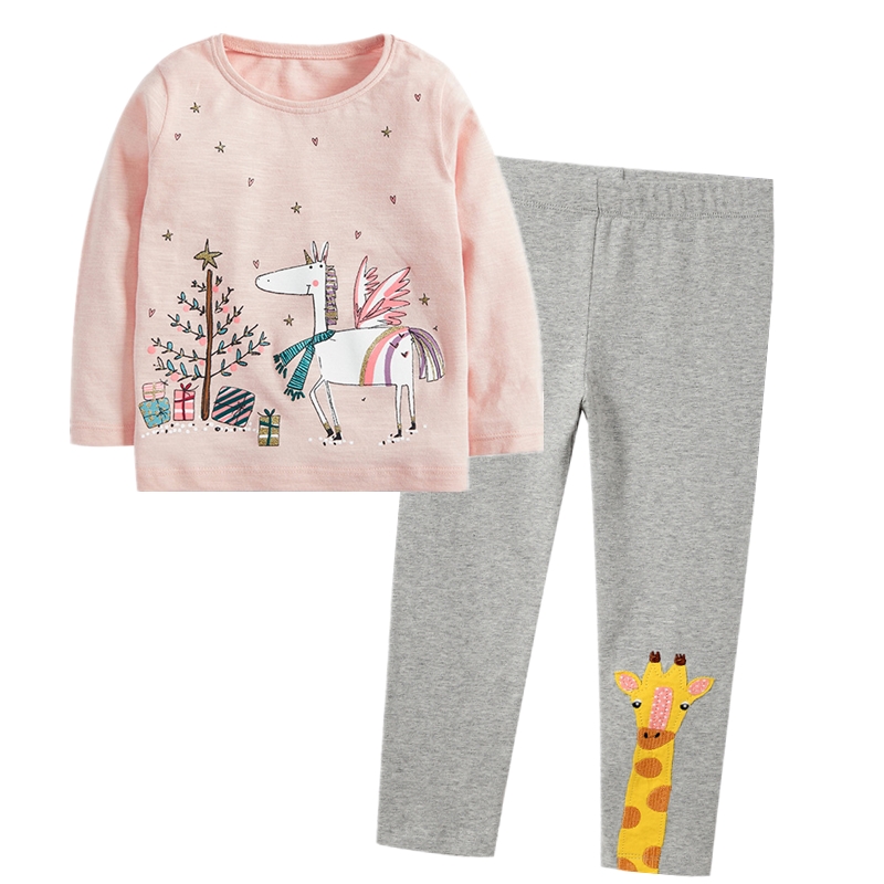 Girls Clothing Set Long Sleeve Children Clothes Set Little Girl Cartoon Print T Shirt and Pants Leggings Outfits Unicornio 2pcs