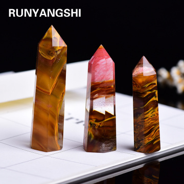 4-7cm 1pcs Artificial Tiger skin Smelting Stone crystal point hexagonal prism Ornament home decoration