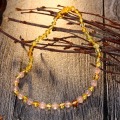 HAOHUPO Original Baltic Amber Teething Necklace for Women Supply Certificate Pink Crystal + Gold Amber Bracelet for Baby Gift