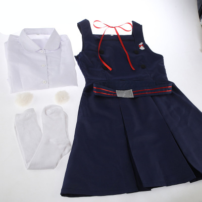 High Quallity Anime Tamako Market Kitashirakawa Tamako Uniform Woman Cosplay Costume Shirt + Dress + Bow Tie + Belt + Socks