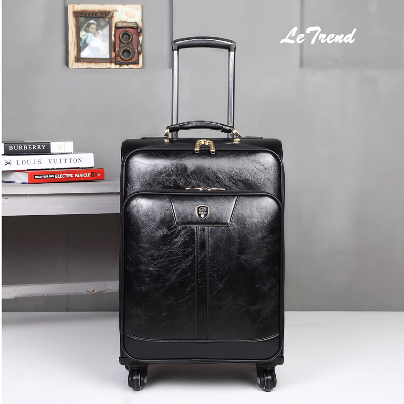 Letrend New Fashion Luxury Man Women 20 inch Rolling Luggage Business Trolley PU Leather Trunk Boarding Box Suitcases Travel Bag