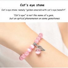 Natural Gemstone Beaded Stretch Bracelet cat eye stone 8mm Round Beads Chakra leaf tassel Crystal Healing Jewelry for Women Men