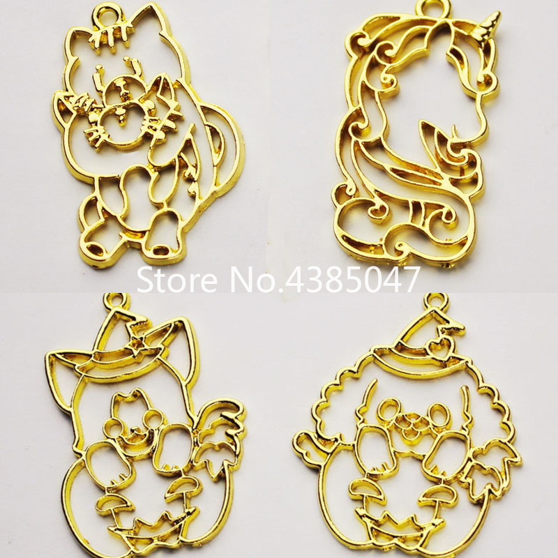 5pcs/lot Unicorn Double Cat Metal Frame Pendant Charm Bezel Setting Cabochon Setting UV Resin Jewelry Making