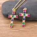 Rainbow Cross Crystal Pendant Gold Chain Necklace AAA Shiny Cubic Zirconia Choker Necklaces Fashion Jewelry Gifts For Women