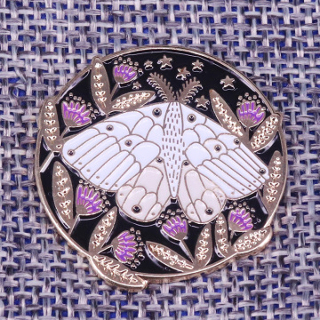 Moth and Flowers Enamel Pin Coloured