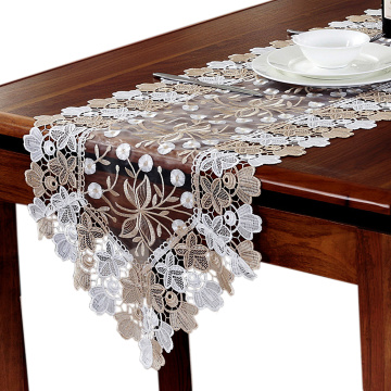 1Pcs Lace Table Runner And Dresser Scarf Embroidered Rose Flower Rectangle Tablecloths For Wedding Party Home Hotel Decor