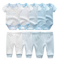 Summer Newborn Short Sleeve 5pcs Bunny Baby bodysuits+4pcs Unisex Baby pants Cotton 0-12M toddler Clothes Set Roupas de bebe