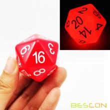 Bescon Jumbo Glowing D20 38MM, Big Size 20 Sides Dice Red Glow In Dark, Big 20 Faces Cube 1.5 inch