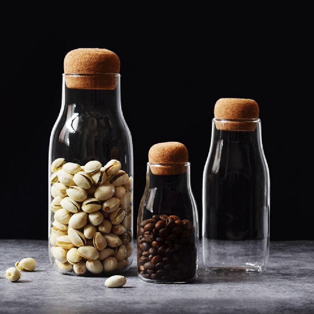150/300/700ml Storage Bottle Spices Sugar Tea Coffee Cork Stopper Glass Jar Can