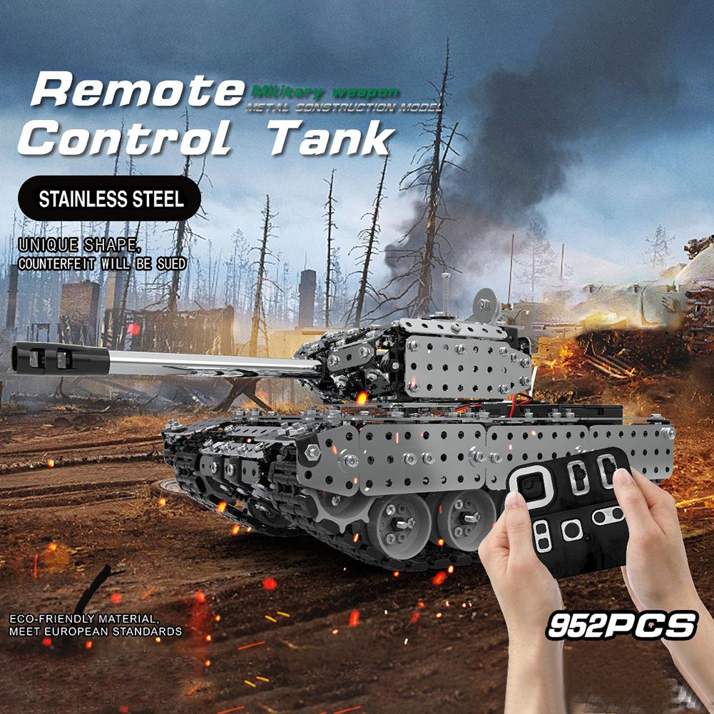 New Stainless Steel Remote Control RC Tank Wars 952PCS Military Model Building Blocks Bricks 80m Tank Toy