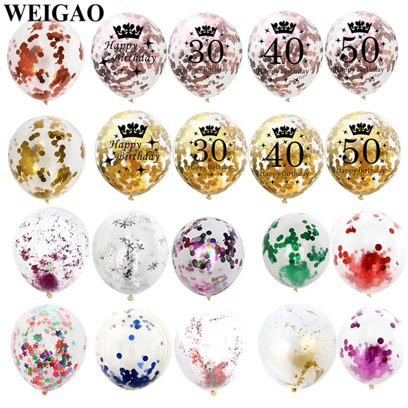 WEIGAO Gold Confetti Balloons 12 Inch Latex Party Balloons with Golden Confetti Dots for Wedding Engagement Party Decoration