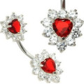 Double Red Heart Crystal Belly Button Bar