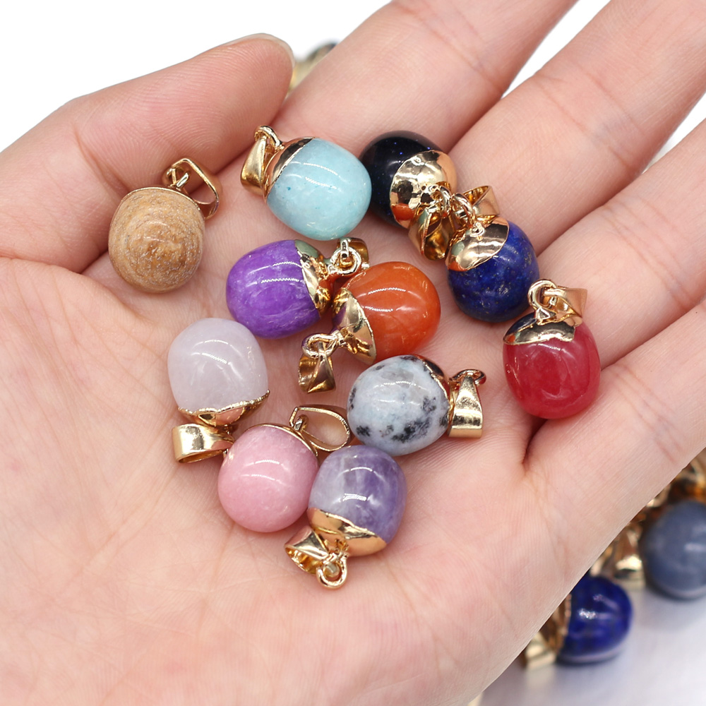 2Pcs Natural Stone Pendant For Jewelry Making Rainbow Round Semi-precious DIY Necklace Handiwork Sewing Craft Accessory