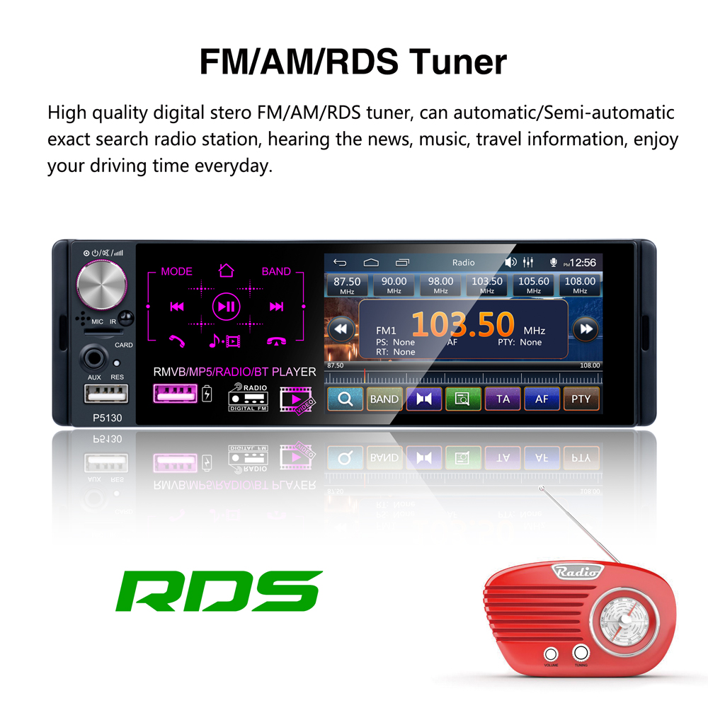 Podofo 1 Din Car Radio Autoradio Stereo Audio RDS Microphone 4.1 inch MP5 Video Player USB MP3 TF ISO In-dash Multimedia Player
