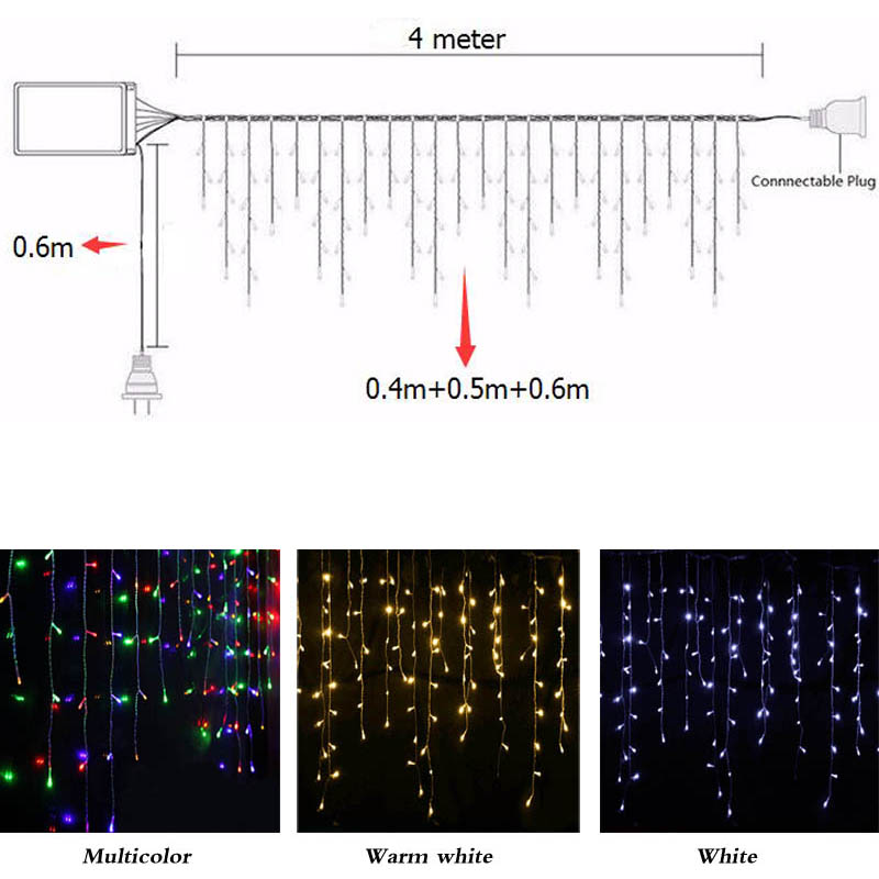 5M LED Curtain Icicle Fairy String Light Outdoor Christmas Wedding Party Window Festoon LED String Light Garland