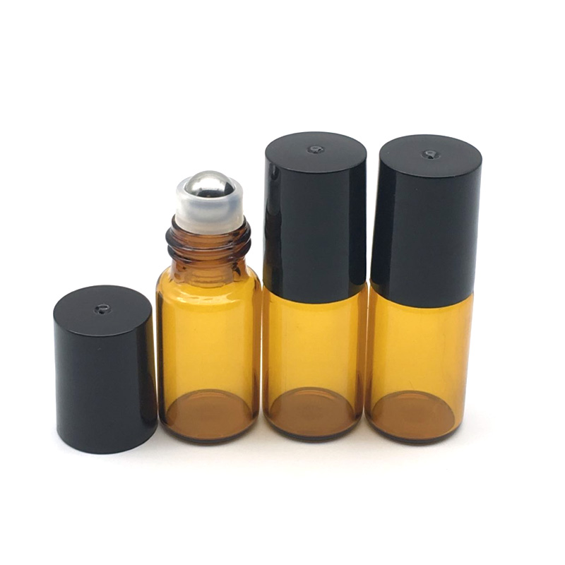 10pcs Empty 3ml Amber Roller Glass Bottle for Essential Oil Roll-on Refillable Perfume Bottle with Black Cap